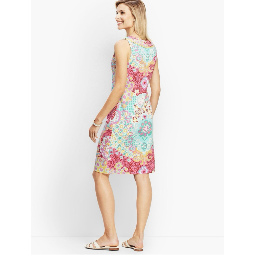 TALBOTS Medallion Interlock Shift Dress Women Large Floral Preppy Summer Stretch - Picture 2 of 11